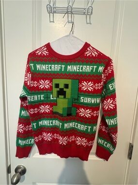 Minecraft Red & Green Creeper Holiday Sweater - Official